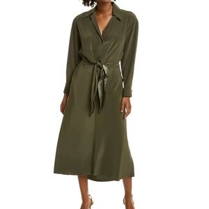 NWT - Vince - Women’s Olive Green Tie Front Maxi Dress - Size XS.